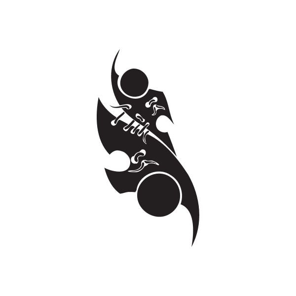 Black stylized metal figure vinyl wall decal with horned helmet and flame shapes