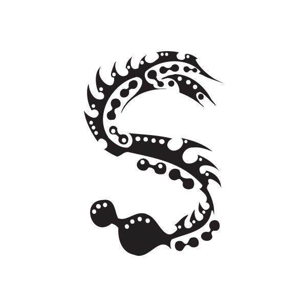 Vinyl wall decal, black ornate dragon S swirl