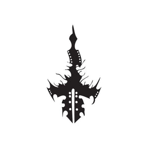 Black stylized dagger vinyl wall decal with spiked wing accents