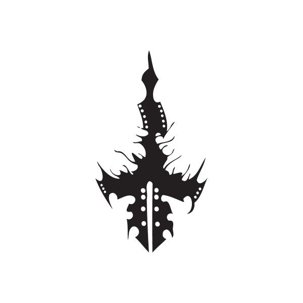 Black stylized dagger vinyl wall decal with spiked wing accents
