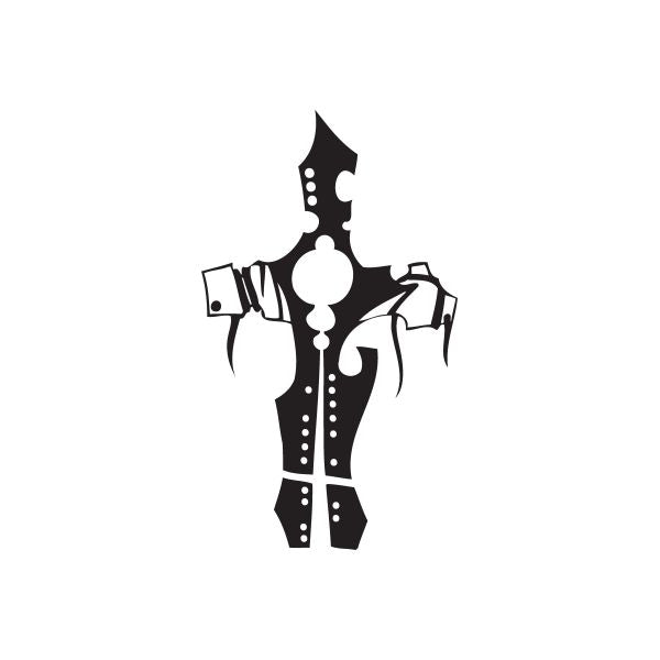 Vinyl wall decal of a black armored figure with spikes and circular studs