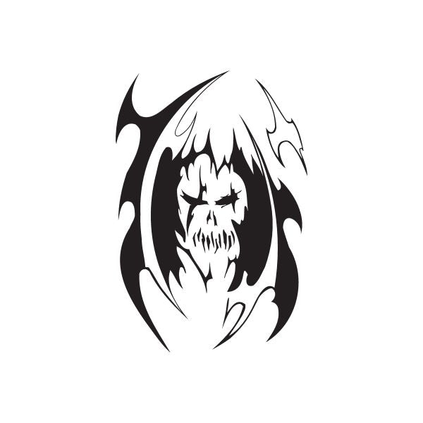Black and white skull with flames vinyl wall decal