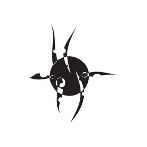 Abstract black vinyl wall decal with circular eye and angular arrow shapes