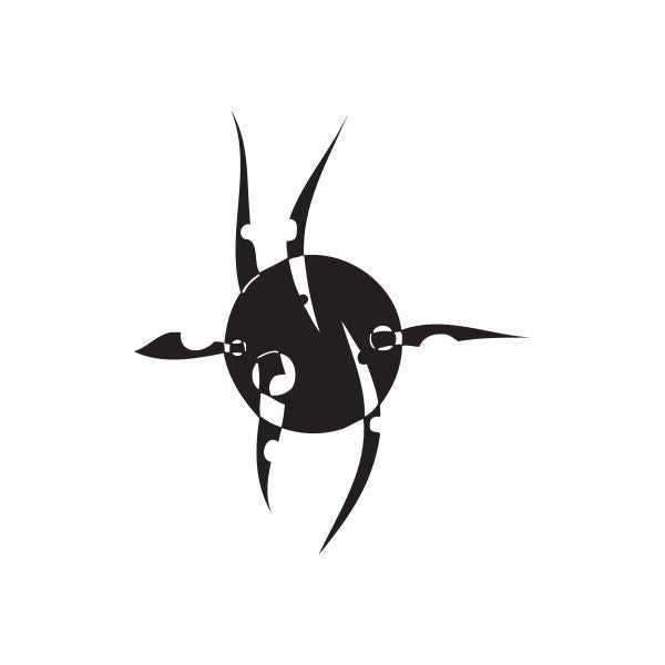 Abstract black vinyl wall decal with circular eye and angular arrow shapes