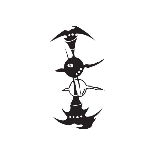 Black twisted-metal style wall decal with abstract figure and dotted accents