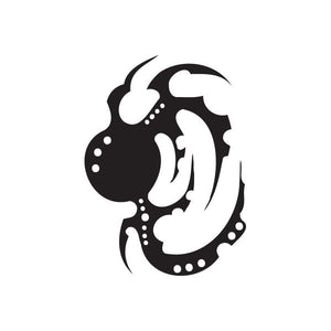Vinyl wall decal of a black and white stylized face with dotted edging