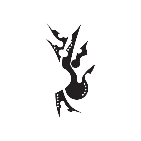 Black twisted metal flame wall decal with spark-like accents and dotted details