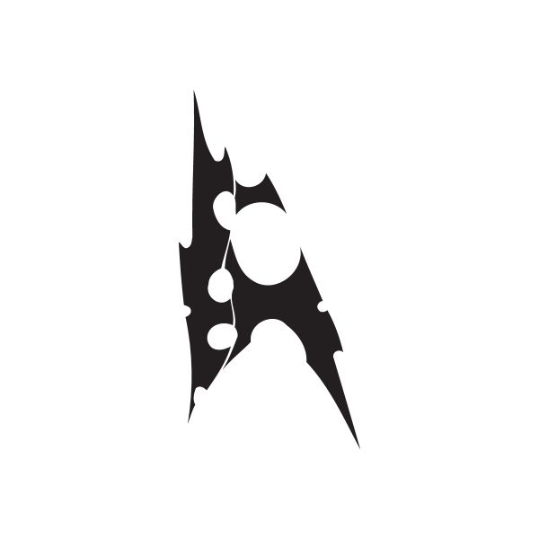 Black vinyl wall decal featuring an abstract flame-like metal emblem