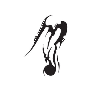 Black twisted metal style vinyl wall decal with curled tribal graphic
