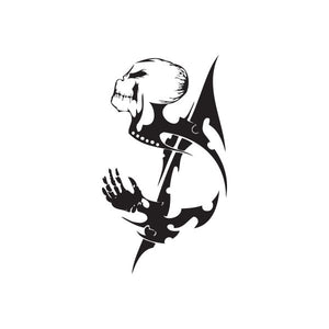 Black vinyl wall decal of a skull with flame-like spiky design