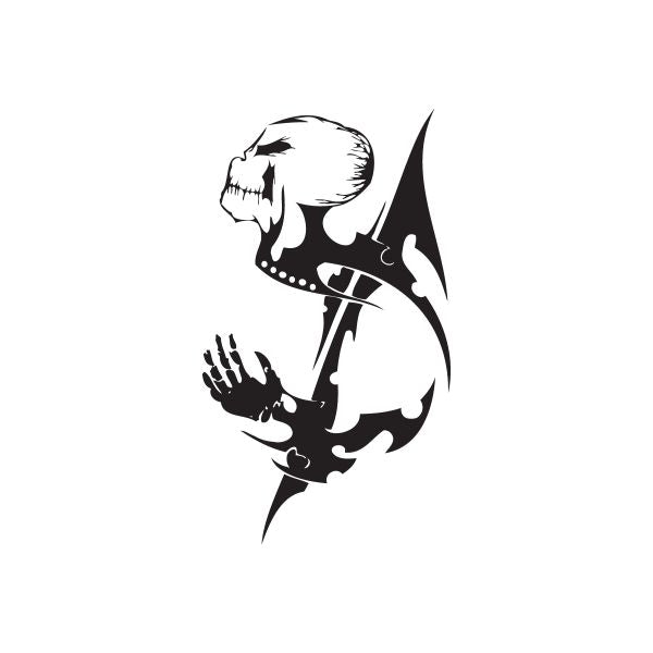 Black vinyl wall decal of a skull with flame-like spiky design