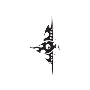 Vinyl wall decal: black fish-face with fin, spiky tail, and circular eye.