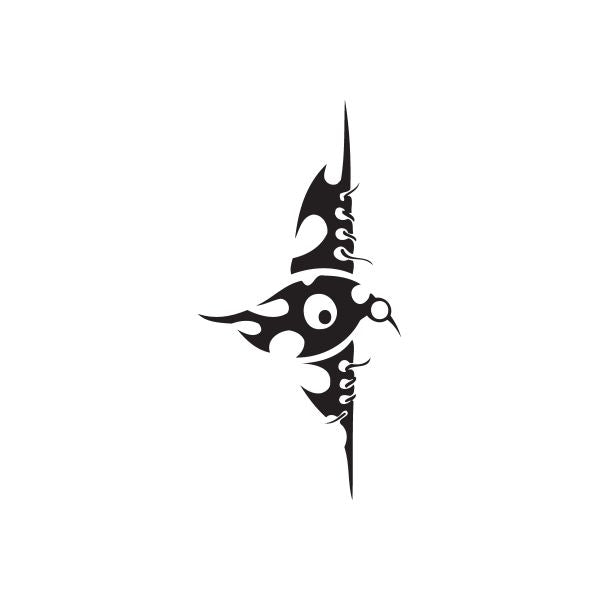 Vinyl wall decal: black fish-face with fin, spiky tail, and circular eye.