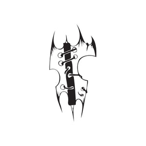 Black abstract twisted metal vinyl wall decal with horned letterform