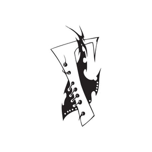 Vinyl wall decal with black abstract metal flame shape and white highlights