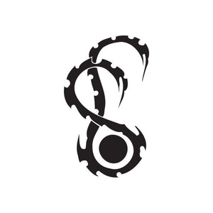 Vinyl wall decal, black abstract twisted-metal style symbol with circular center