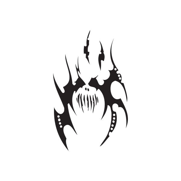 Black flame skull vinyl wall decal with spiky, flame-like silhouette