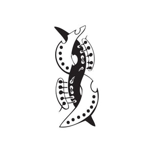 Vinyl wall decal, abstract black-and-white twisted metal design with dotted accents