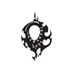 Black flame emblem vinyl wall decal with circular twisted metal design