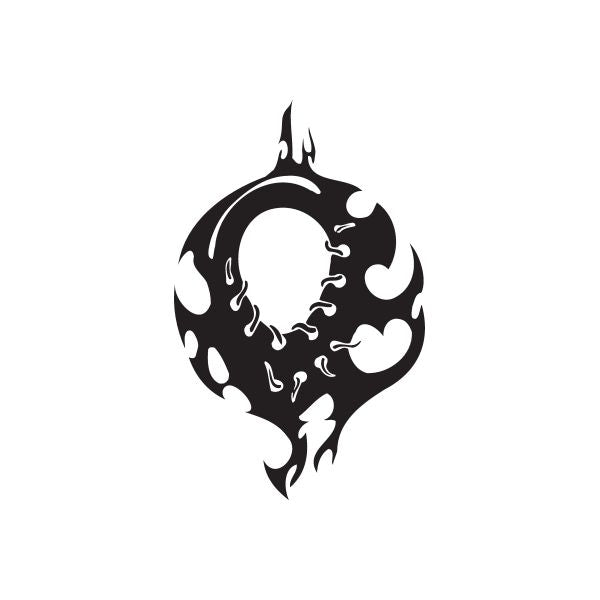 Black flame emblem vinyl wall decal with circular twisted metal design