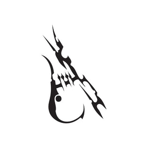 Black flame-shaped vinyl wall decal with stylized emblem
