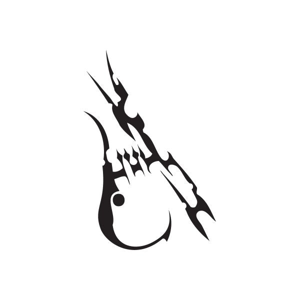 Black flame-shaped vinyl wall decal with stylized emblem