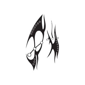 Vinyl wall decal of dark tribal flame shapes with circular dotted accents