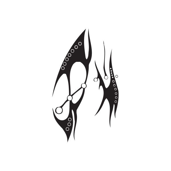 Vinyl wall decal of dark tribal flame shapes with circular dotted accents