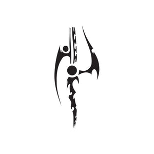 Flame-shaped black vinyl wall decal with skull-like emblem