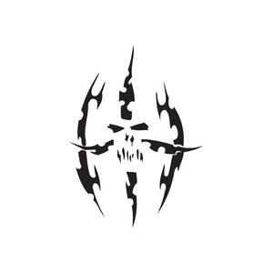 Vinyl wall decal of stylized flame emblem, black, single piece