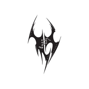 Black tribal flame vinyl wall decal with cross-laced center design