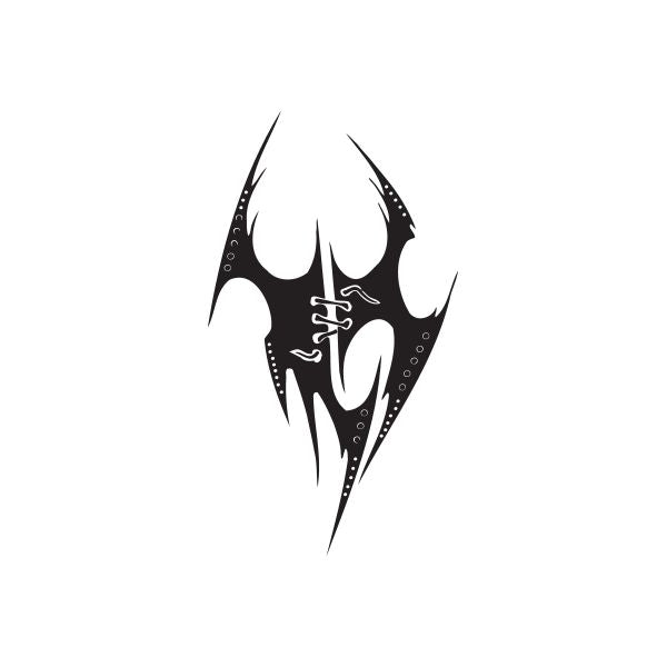 Black tribal flame vinyl wall decal with cross-laced center design