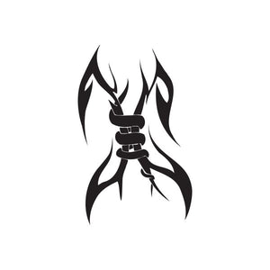Vinyl wall decal of a black stylized flaming fist graphic