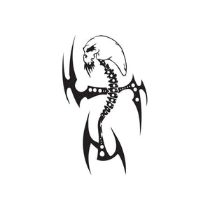 Black tribal skull wall vinyl decal with flame-like wings and beaded design