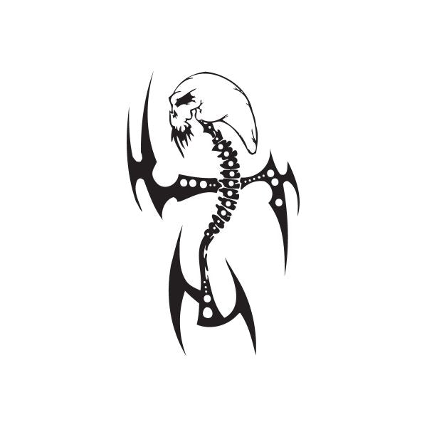 Black tribal skull wall vinyl decal with flame-like wings and beaded design