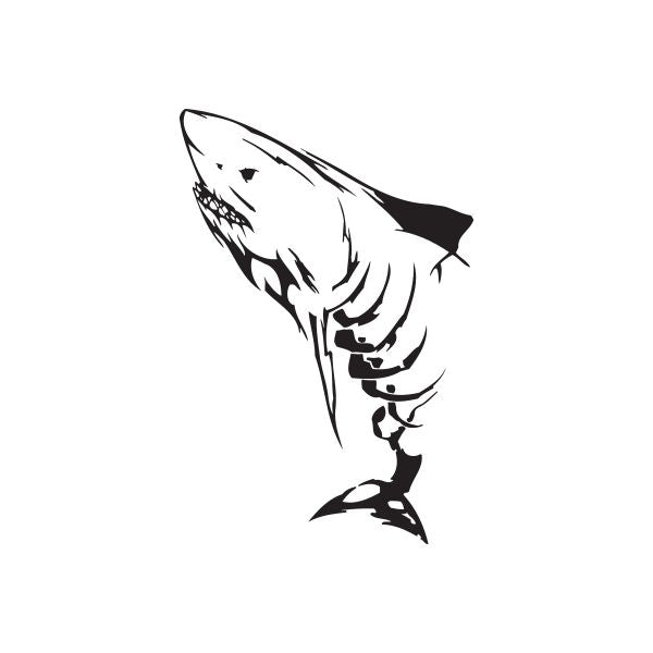 Stylized black-and-white fish wall decal with sharp fins and jagged lines