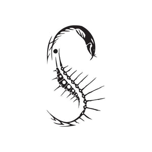 Black vinyl wall decal of a stylized face with beaded metal chain detail