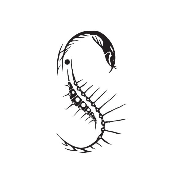 Black vinyl wall decal of a stylized face with beaded metal chain detail