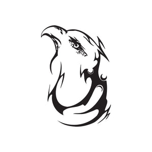 Stylized wolf head vinyl wall decal, black and white