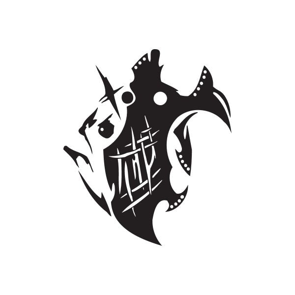 Black twisted metal style vinyl wall decal silhouette with spiky shapes and swirl wings