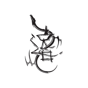 Black twisted metal style vinyl wall decal with sharp abstract glyph