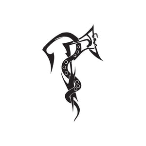 Twisted Metal vinyl wall decal, black and white mechanical axe-style emblem