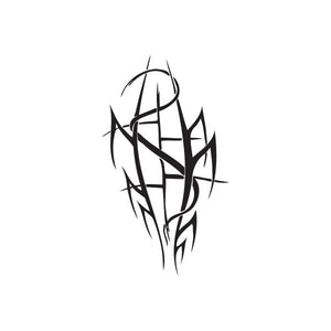 Black twisted metal style vinyl wall decal with sharp angular lines and emblem shape