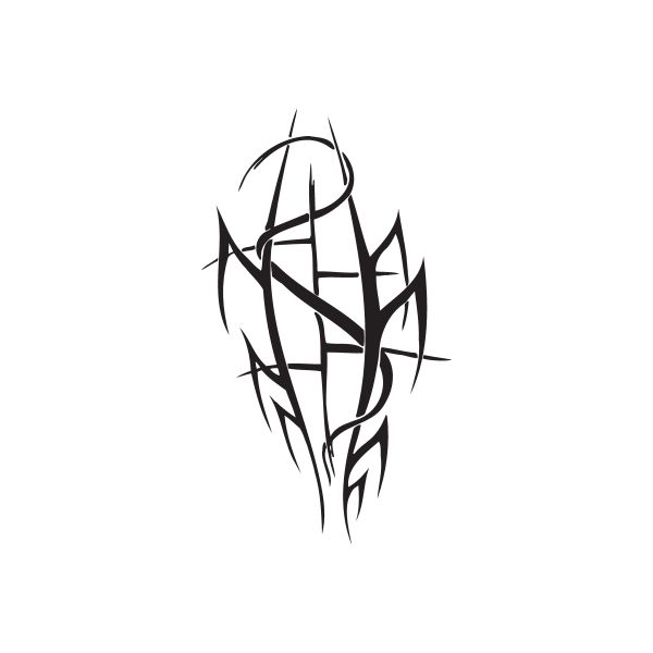 Black twisted metal style vinyl wall decal with sharp angular lines and emblem shape