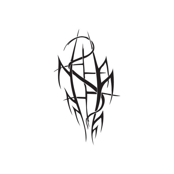 Black twisted metal style vinyl wall decal with sharp angular lines and emblem shape