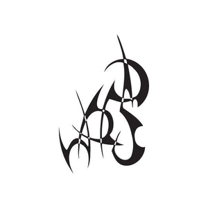 Black abstract graffiti-style vinyl wall decal with twisted metal lettering