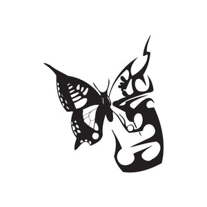 Black-and-white stylized butterfly wall decal with graphic wings