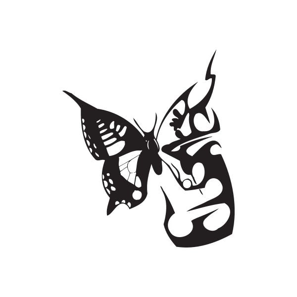 Black-and-white stylized butterfly wall decal with graphic wings