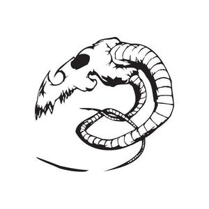 Skull-and-snake vinyl wall decal, black-and-white design