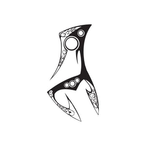 Black twisted metal wall decal with circular motifs and curling blade-like shapes